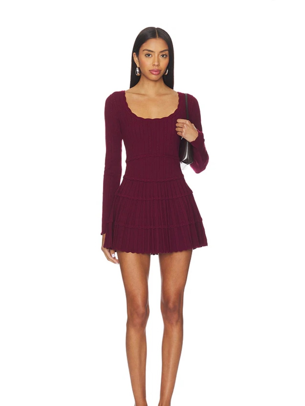 LoveShackFancy womens Ribbed knit Tiered pointelle mini Dress XS- Purple